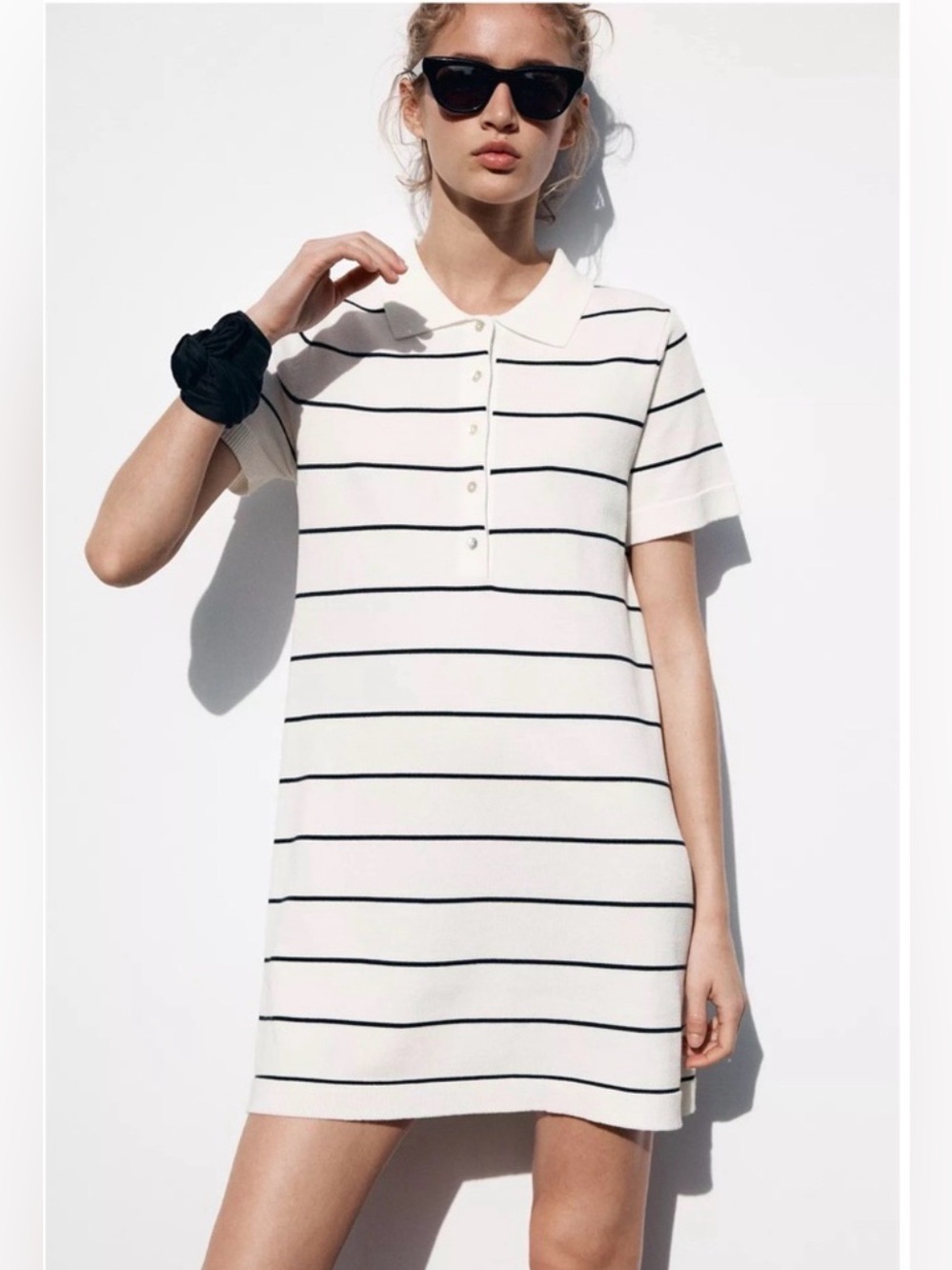 Zara Classic Black & White Striped Polo Dress NWT L